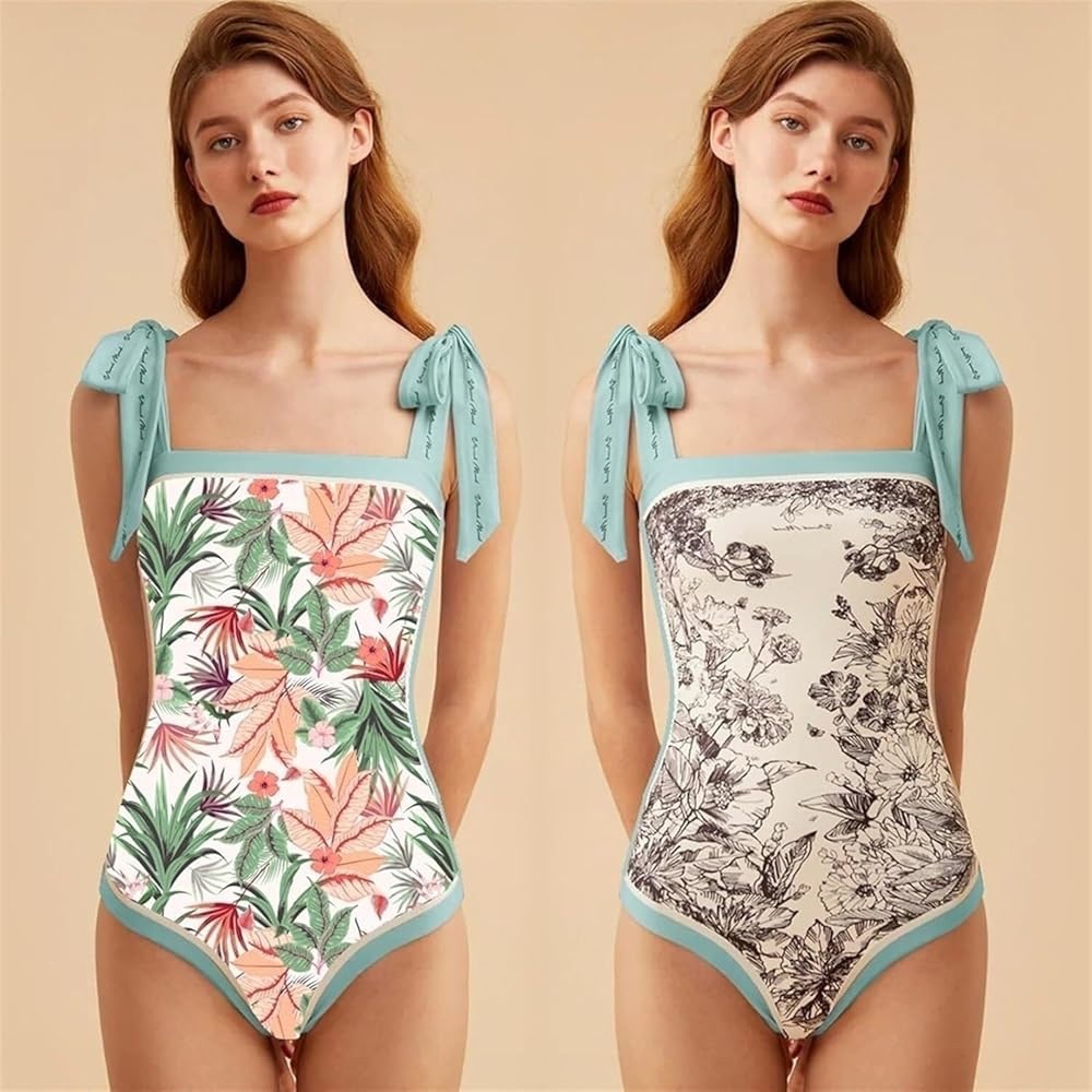 Reversible One-Piece Swimsuit with Blue Trim